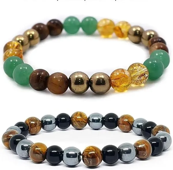 Multiagate_Pyrite,_Green_Aventurine,_Golden_Pyrite,_Crystal,_Tiger's_Eye,_Citrine,_Black_Obsidian_Bracelet_Set_(Pack_of_2)