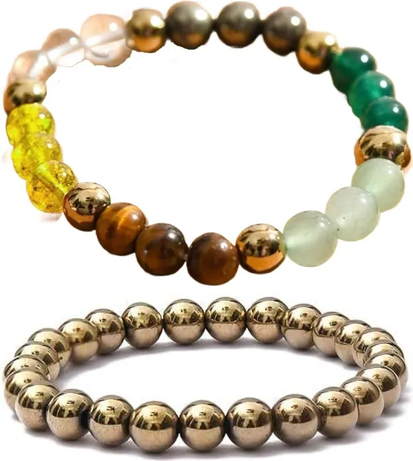 Multiagate_Stone,_Golden_Pyrite_Bracelet_Set_(Pack_of_2)