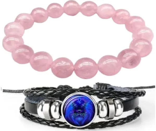 Multiagate_Rose_Quartz,_Leather_Bracelet_Set_(Pack_of_2)