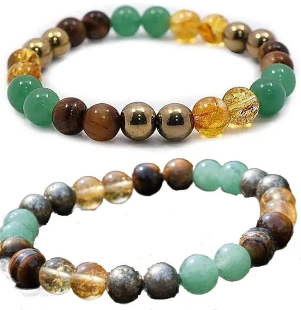 Multiagate_Green_Aventurine,_Golden_Pyrite,_Crystal,_Tiger's_Eye,_Citrine_Bracelet_Set_(Pack_of_2)
