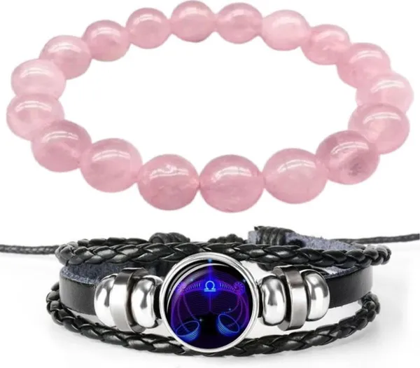 Multiagate_Rose_Quartz,_Leather_Bracelet_Set_(Pack_of_2)