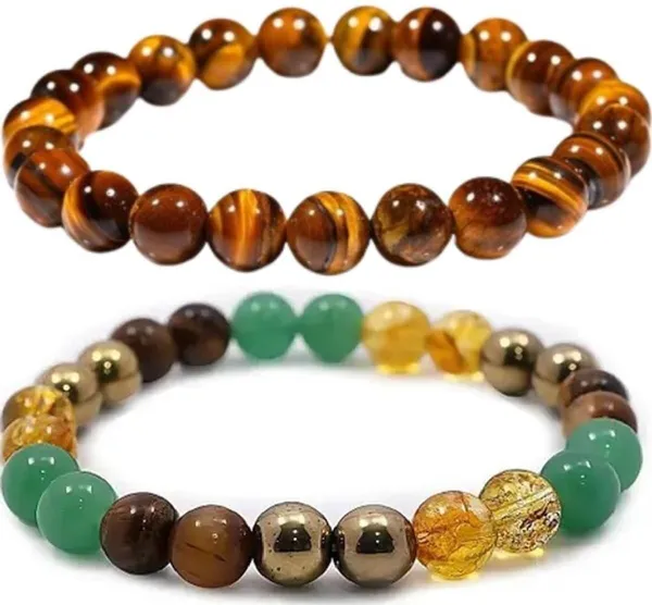 Multiagate_Pyrite,_Green_Aventurine,_Citrine_+_Golden,_Golden_Pyrite,_Crystal,_Tiger's_Eye_Bracelet_Set_(Pack_of_2)