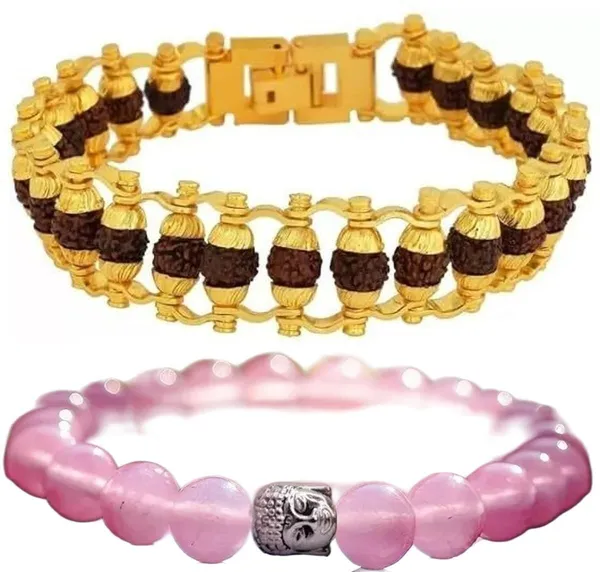 Multiagate_Stone,_Rose_Quartz,_Silver,_Crystal,_Rudraksha_Bracelet_Set_(Pack_of_2)
