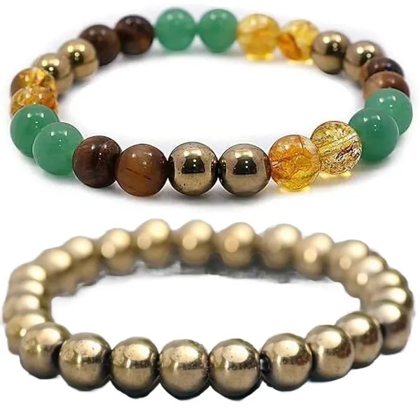 Multiagate_Pyrite,_Green_Aventurine,_Golden_Pyrite,_Crystal,_Tiger's_Eye,_Citrine_Bracelet_Set_(Pack_of_2)