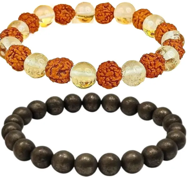 Multiagate_Pyrite,_Crystal,_Rudraksha,_Clear_Quartz_Bracelet_Set_(Pack_of_2)