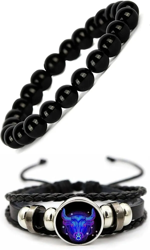 Multiagate_Pyrite,_Leather_Bracelet_Set_(Pack_of_2)