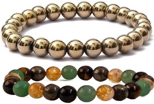 Multiagate_Stone,_Golden_Pyrite_Bracelet_Set_(Pack_of_2)