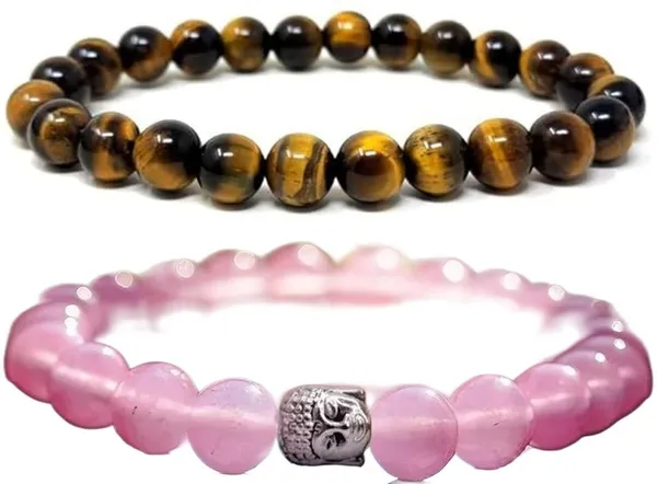 Multiagate_Stone,_Rose_Quartz,_Silver,_Crystal,_Tiger's_Eye_Bracelet_Set_(Pack_of_2)