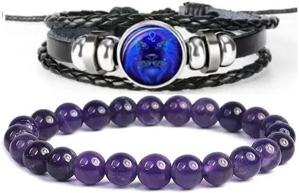 Multiagate_Amethyst,_Leather_Bracelet_Set_(Pack_of_2)