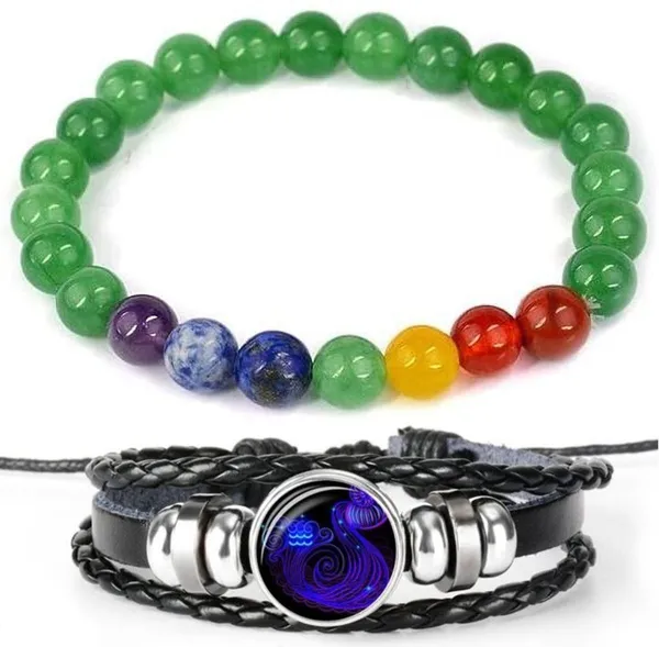 Multiagate_Lapiz_Lazuli,_Green_Aventurine,_Amethyst,_Lava,_7_Chakra,_Clear_Quartz,_Leather,_Green_Jade_Bracelet_Set_(Pack_of_2)
