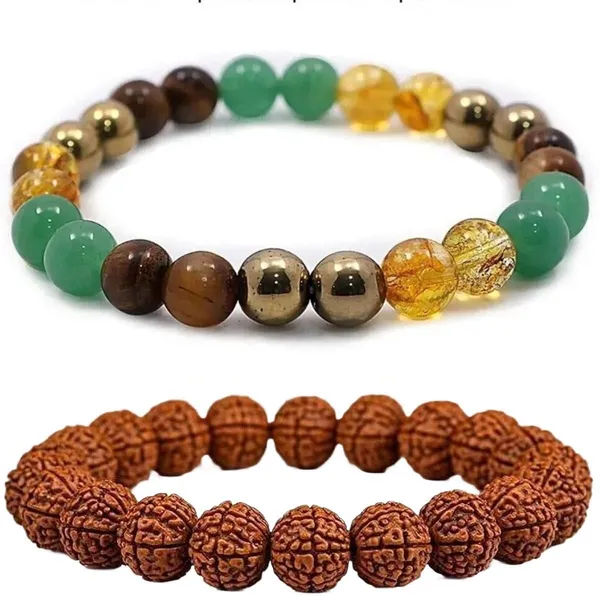 Multiagate_Pyrite,_Green_Aventurine,_Golden_Pyrite,_Tiger's_Eye,_Rudraksha,_Citrine_Bracelet_Set_(Pack_of_2)