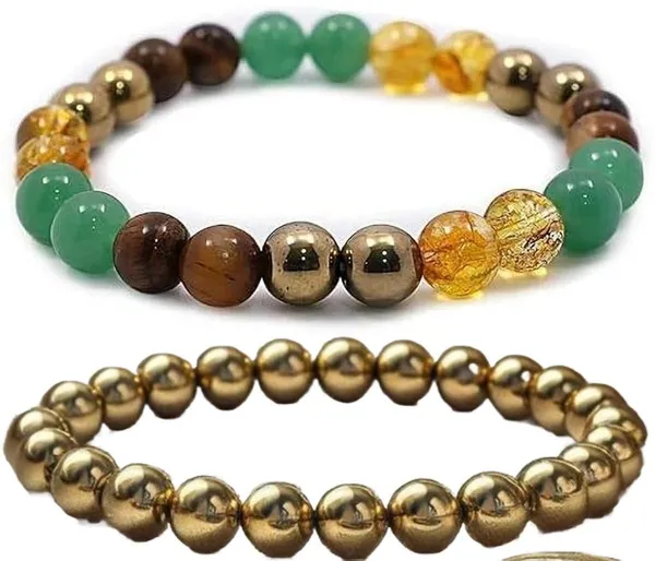 Multiagate_Pyrite,_Green_Aventurine,_Golden_Pyrite,_Crystal,_Tiger's_Eye,_Citrine_Bracelet_Set_(Pack_of_2)