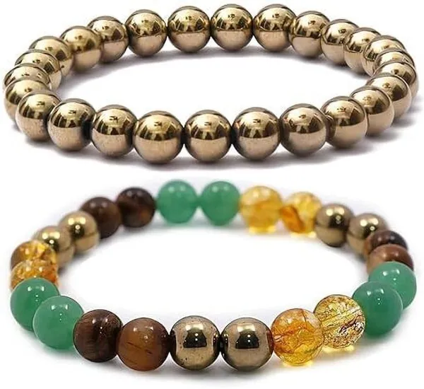 Multiagate_Green_Aventurine,_Golden_Pyrite,_Crystal,_Tiger's_Eye,_Citrine_Bracelet_Set_(Pack_of_2)