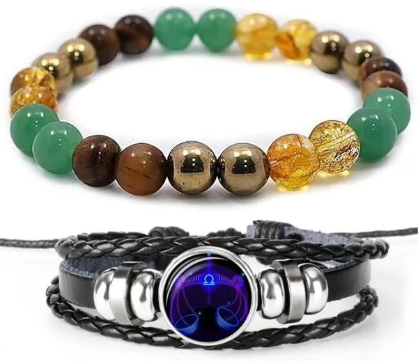 Multiagate_Green_Aventurine,_Golden_Pyrite,_Crystal,_Tiger's_Eye,_Citrine,_Leather_Bracelet_Set_(Pack_of_2)