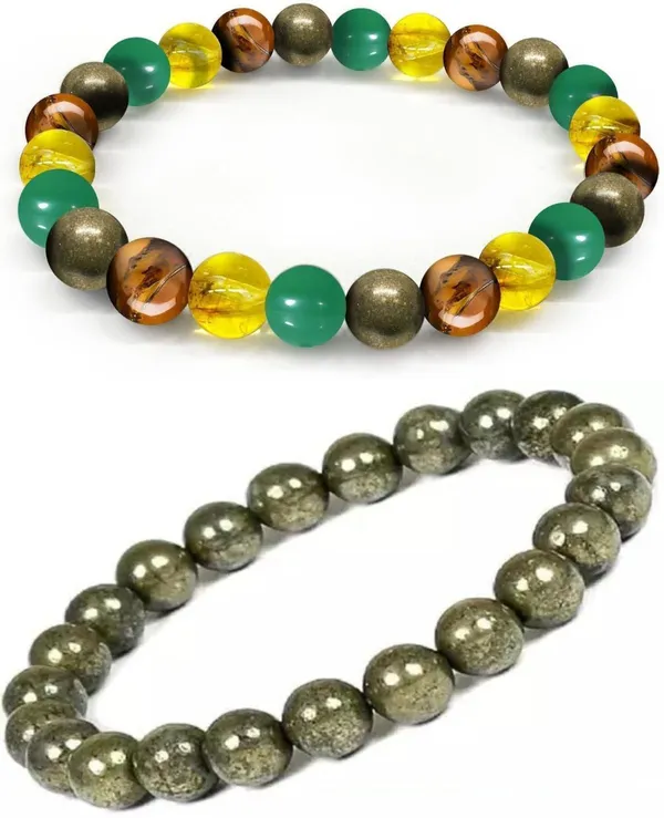 Multiagate_Pyrite,_Green_Aventurine,_Tiger's_Eye,_Citrine_Bracelet_Set_(Pack_of_2)