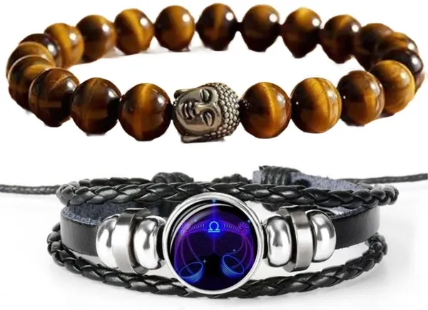Multiagate_Tiger's_Eye,_Leather_Bracelet_Set_(Pack_of_2)