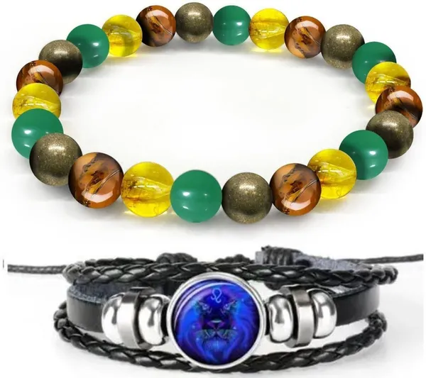 Multiagate_Pyrite,_Green_Aventurine,_Tiger's_Eye,_Citrine,_Leather_Bracelet_Set_(Pack_of_2)