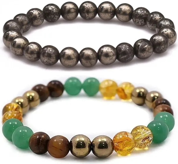 Multiagate_Pyrite,_Green_Aventurine,_Citrine_+_Golden,_Crystal,_Tiger's_Eye_Bracelet_Set_(Pack_of_2)