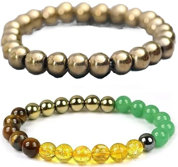 Multiagate_Pyrite,_Green_Aventurine,_Citrine_+_Golden,_Tiger's_Eye,_Citrine,_7_Chakra,_Clear_Quartz_Bracelet_Set_(Pack_of_2)