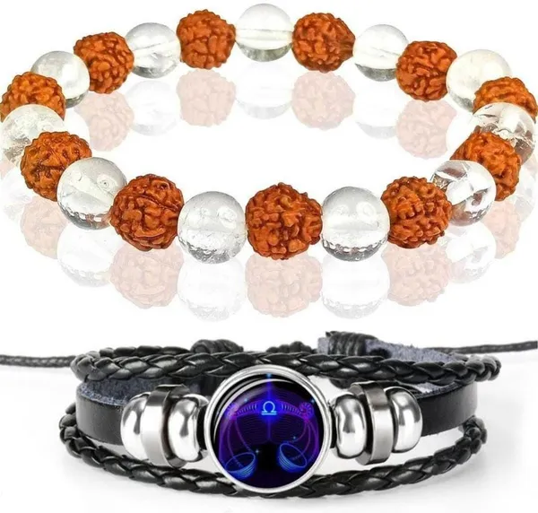 Multiagate_Rudraksha,_Clear_Quartz,_Leather_Bracelet_Set_(Pack_of_2)