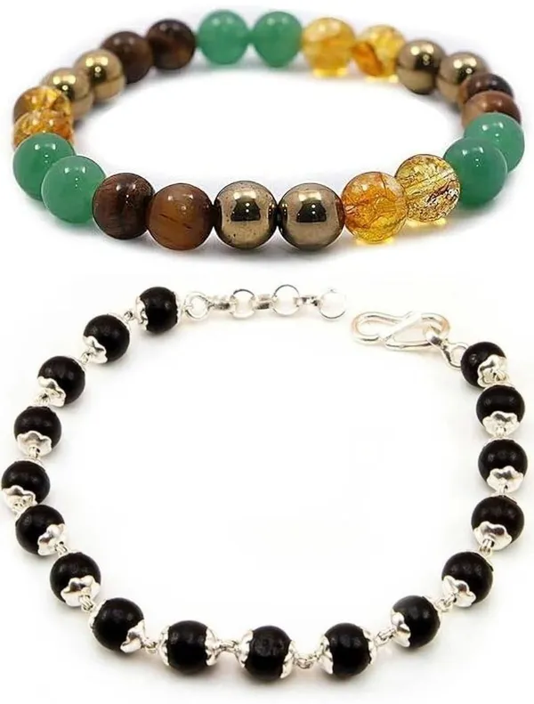 Multiagate_Wood,_Green_Aventurine,_Golden_Pyrite,_Crystal,_Tiger's_Eye,_Citrine,_Alloy_Bracelet_Set_(Pack_of_2)
