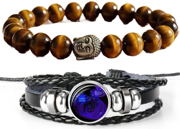 Multiagate_Tiger's_Eye,_Leather_Bracelet_Set_(Pack_of_2)