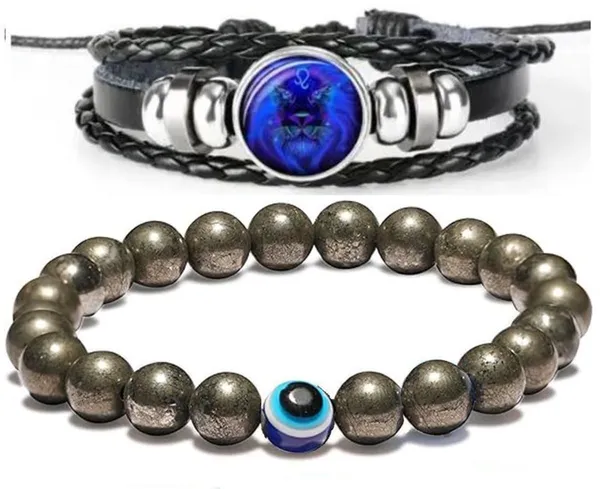 Multiagate_Stone,_Leather_Bracelet_Set_(Pack_of_2)