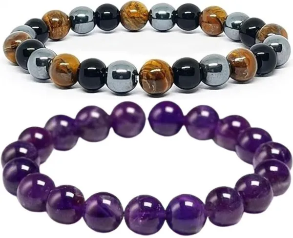 Multiagate_Amethyst,_Crystal,_Tiger's_Eye,_Black_Obsidian_Bracelet_Set_(Pack_of_2)