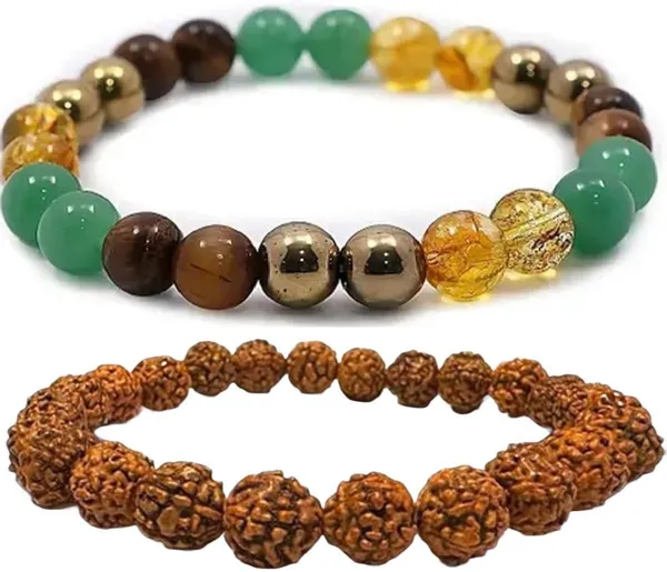 Multiagate_Pyrite,_Green_Aventurine,_Citrine_+_Golden,_Golden_Pyrite,_Crystal,_Tiger's_Eye,_Rudraksha_Bracelet_Set_(Pack_of_2)