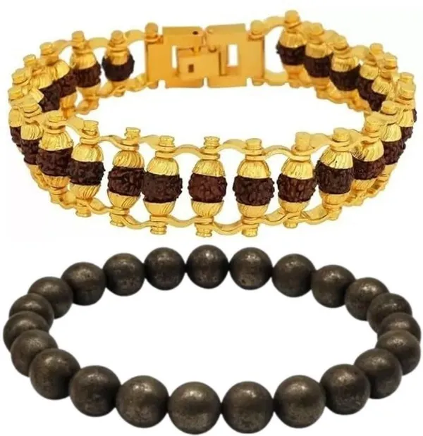 Multiagate_Pyrite,_Rudraksha_Bracelet_Set_(Pack_of_2)