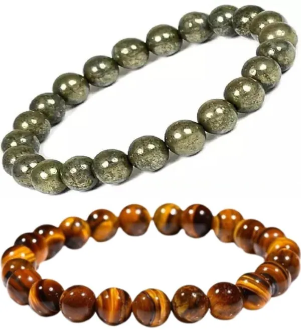 Multiagate_Pyrite,_Tiger's_Eye_Bracelet_Set_(Pack_of_2)