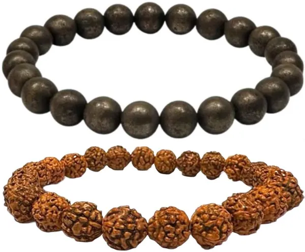 Multiagate_Pyrite,_Rudraksha_Bracelet_Set_(Pack_of_2)