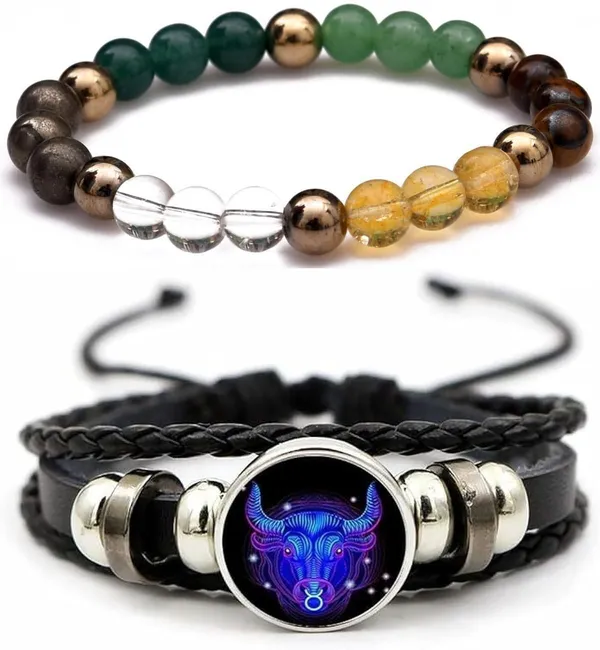 Multiagate_Pyrite,_Green_Aventurine,_Crystal,_Tiger's_Eye,_Citrine,_Leather_Bracelet_Set_(Pack_of_2)