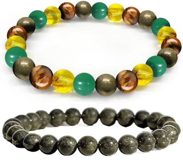 Multiagate_Pyrite,_Green_Aventurine,_Tiger's_Eye,_Citrine_Bracelet_Set_(Pack_of_2)