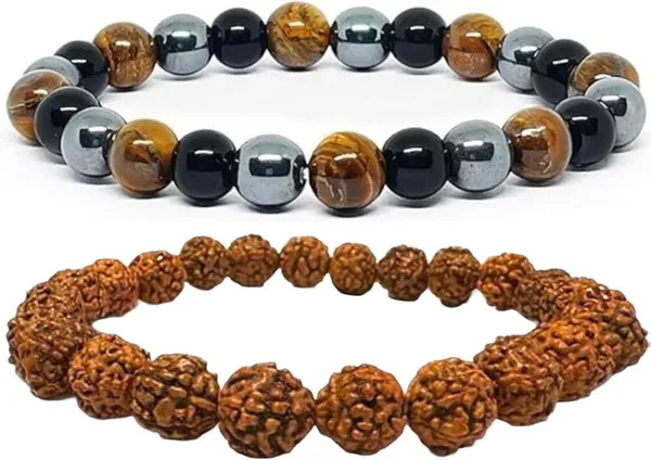 Multiagate_Crystal,_Tiger's_Eye,_Rudraksha,_Black_Obsidian_Bracelet_Set_(Pack_of_2)
