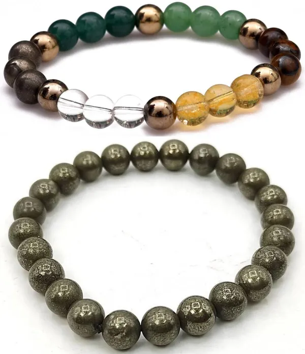 Multiagate_Pyrite,_Green_Aventurine,_Crystal,_Tiger's_Eye,_Citrine_Bracelet_Set_(Pack_of_2)