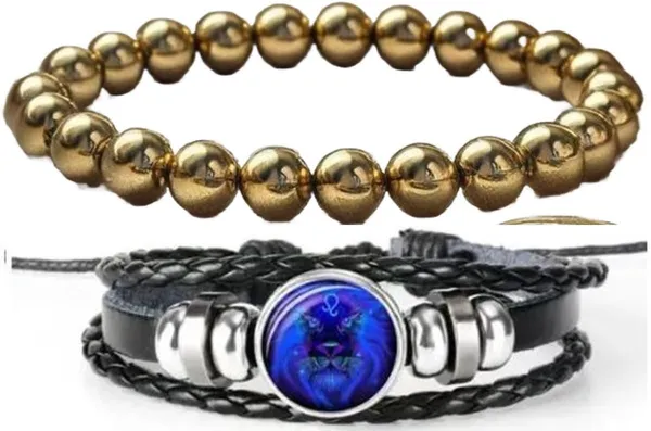 Multiagate_Pyrite,_Leather_Bracelet_Set_(Pack_of_2)