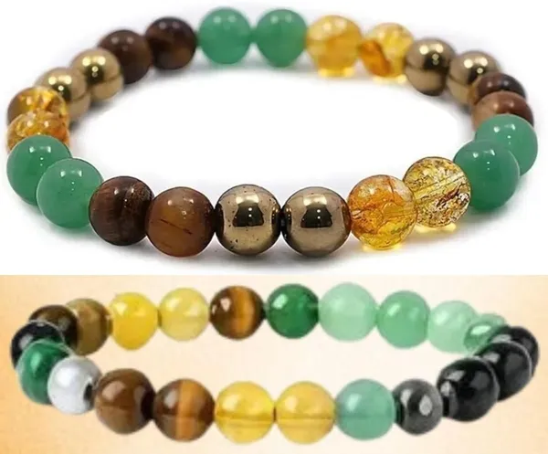 Multiagate_Pyrite,_Green_Aventurine,_Citrine_+_Golden,_Tiger's_Eye,_Citrine,_Clear_Quartz_Bracelet_Set_(Pack_of_2)