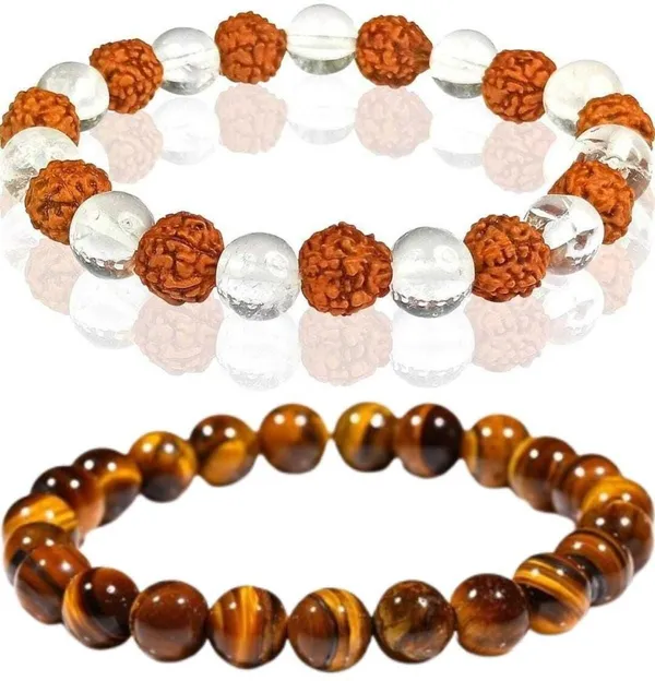 Multiagate_Tiger's_Eye,_Rudraksha,_Clear_Quartz_Bracelet_Set_(Pack_of_2)
