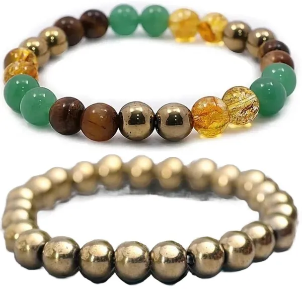 Multiagate_Pyrite,_Green_Aventurine,_Citrine_+_Golden,_Tiger's_Eye_Bracelet_Set_(Pack_of_2)