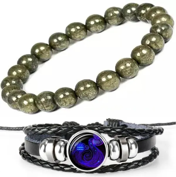 Multiagate_Pyrite,_Leather_Bracelet_Set_(Pack_of_2)