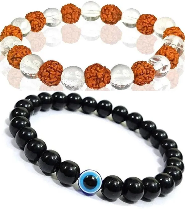 Multiagate_Rudraksha,_Clear_Quartz,_Evil_Eye_Bracelet_Set_(Pack_of_2)