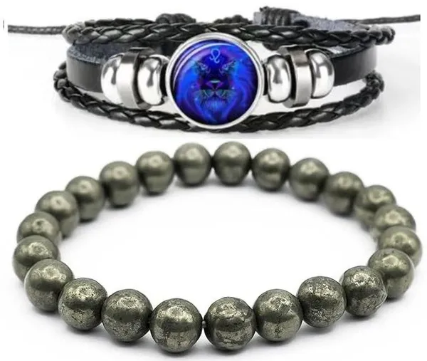 Multiagate_Pyrite,_Leather_Bracelet_Set_(Pack_of_2)