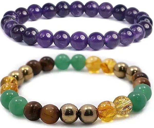 Multiagate_Pyrite,_Green_Aventurine,_Amethyst,_Citrine_+_Golden,_Crystal,_Golden_Pyrite,_Tiger's_Eye_Bracelet_Set_(Pack_of_2)