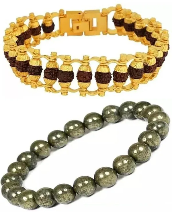 Multiagate_Pyrite,_Rudraksha_Bracelet_Set_(Pack_of_2)