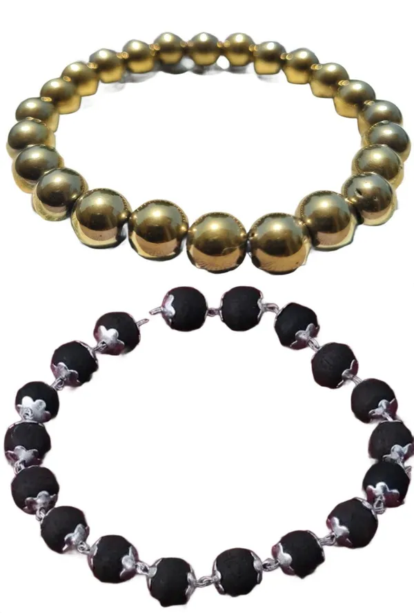 Multiagate_Wood,_Golden_Pyrite_Bracelet_Set_(Pack_of_2)