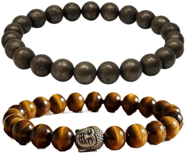 Multiagate_Pyrite,_Tiger's_Eye_Bracelet_Set_(Pack_of_2)