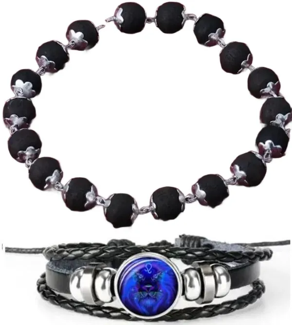 Multiagate_Wood,_Leather_Bracelet_Set_(Pack_of_2)