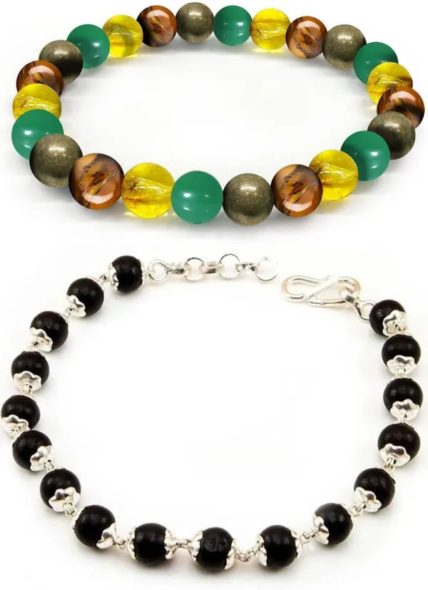 Multiagate_Pyrite,_Wood,_Green_Aventurine,_Tiger's_Eye,_Citrine,_Alloy_Bracelet_Set_(Pack_of_2)