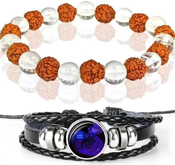 Multiagate_Rudraksha,_Clear_Quartz,_Leather_Bracelet_Set_(Pack_of_2)